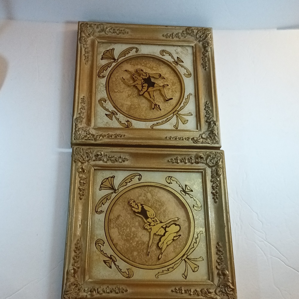 Vintage Collectible Art Reverse Glass Paintings of Ballet Dancer Couple